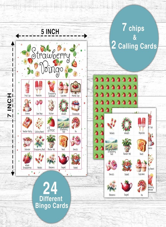 KFNER Strawberry Bingo Games - Summer Berry Bingo Card - 24 Players Bingo Game Set for Adult Family Friends - Indoor Outdoor Activities - Fruit Themed Birthday Party Favors Supplies -C07 - Image 2